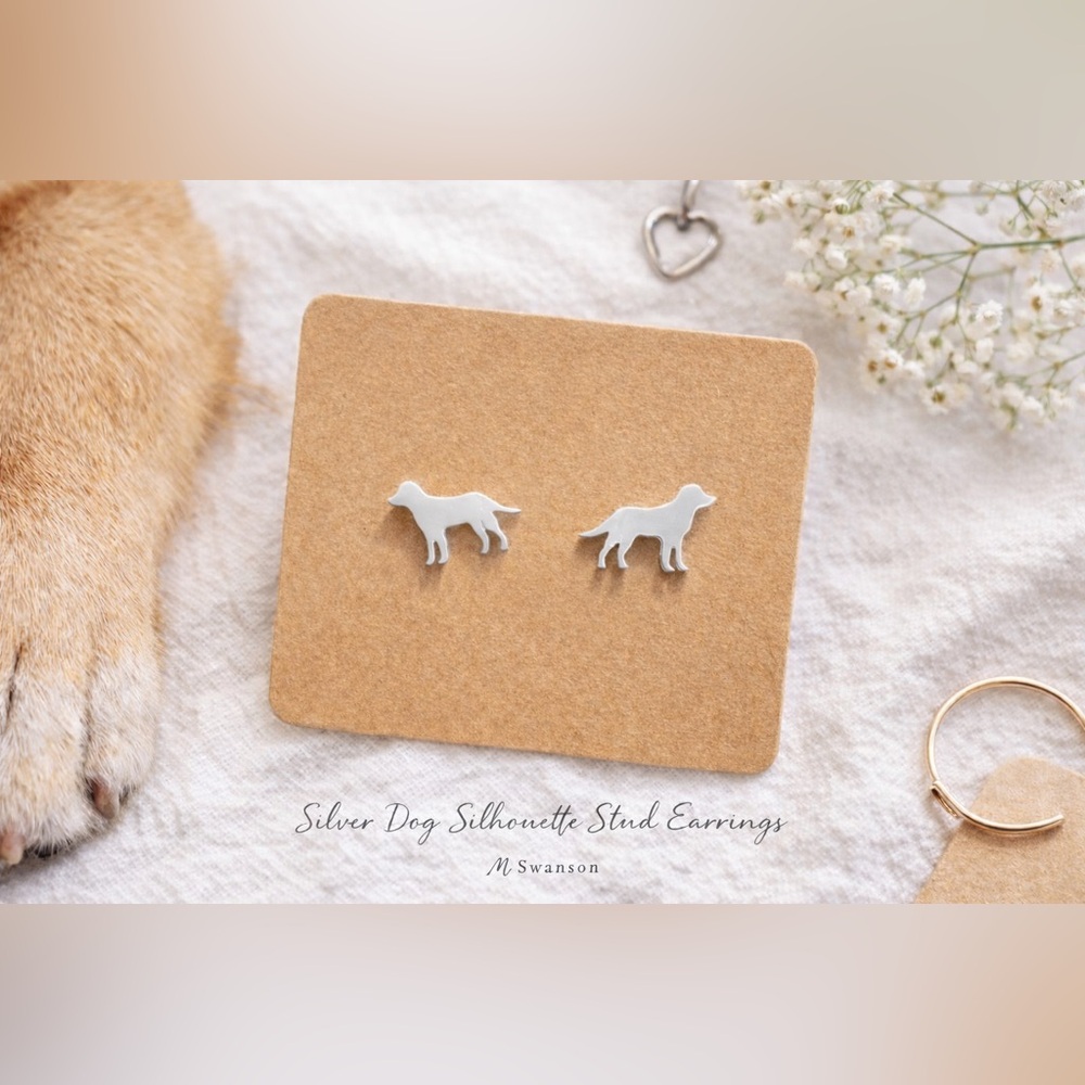 Silver Dog Silhouette Stud Earrings